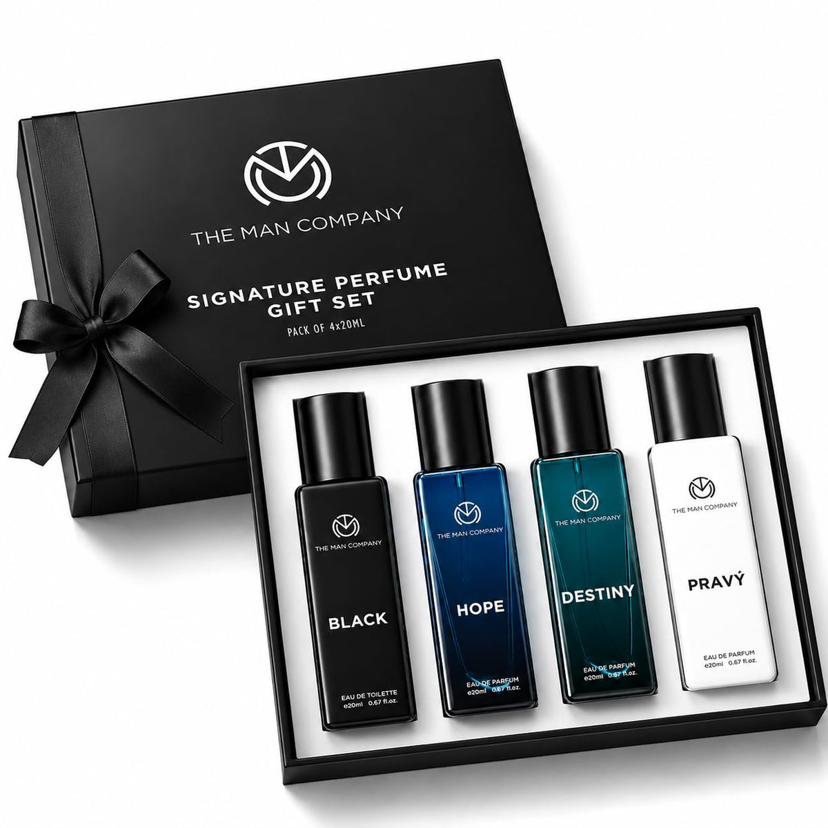 The Man Company Signature Perfume Gift Set for Men 4 X 20ml- Black, Hope, Destiny and Pravy | Fathers Day Gift for Dad | Premium Long-Lasting Fragrance EDPs and