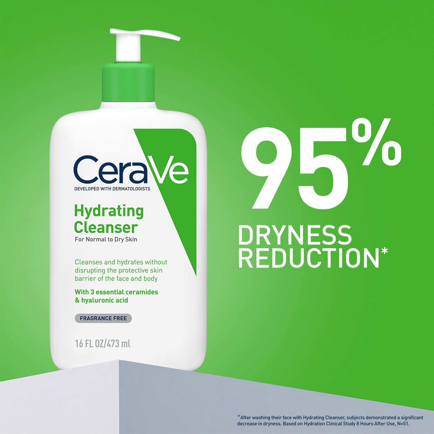 CeraVe Hydrating Cleanser For Normal To Dry Skin (473ml) - Non-Foaming Face Wash with Hyaluronic Acid And Ceramides | Non-Comedogenic, Non-Irritating And Fragrance-Free Cleanser