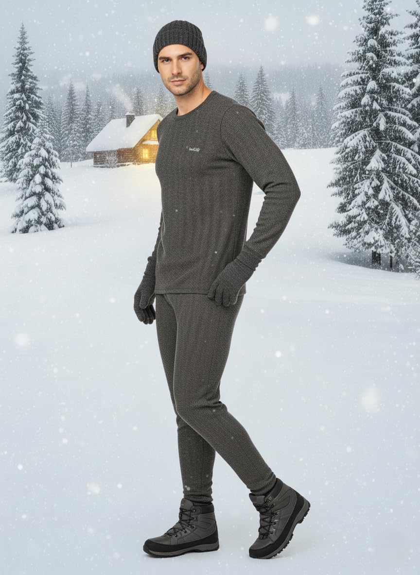 Men's Thermal Top & Lower Inner Full Sleeve M Charcoal