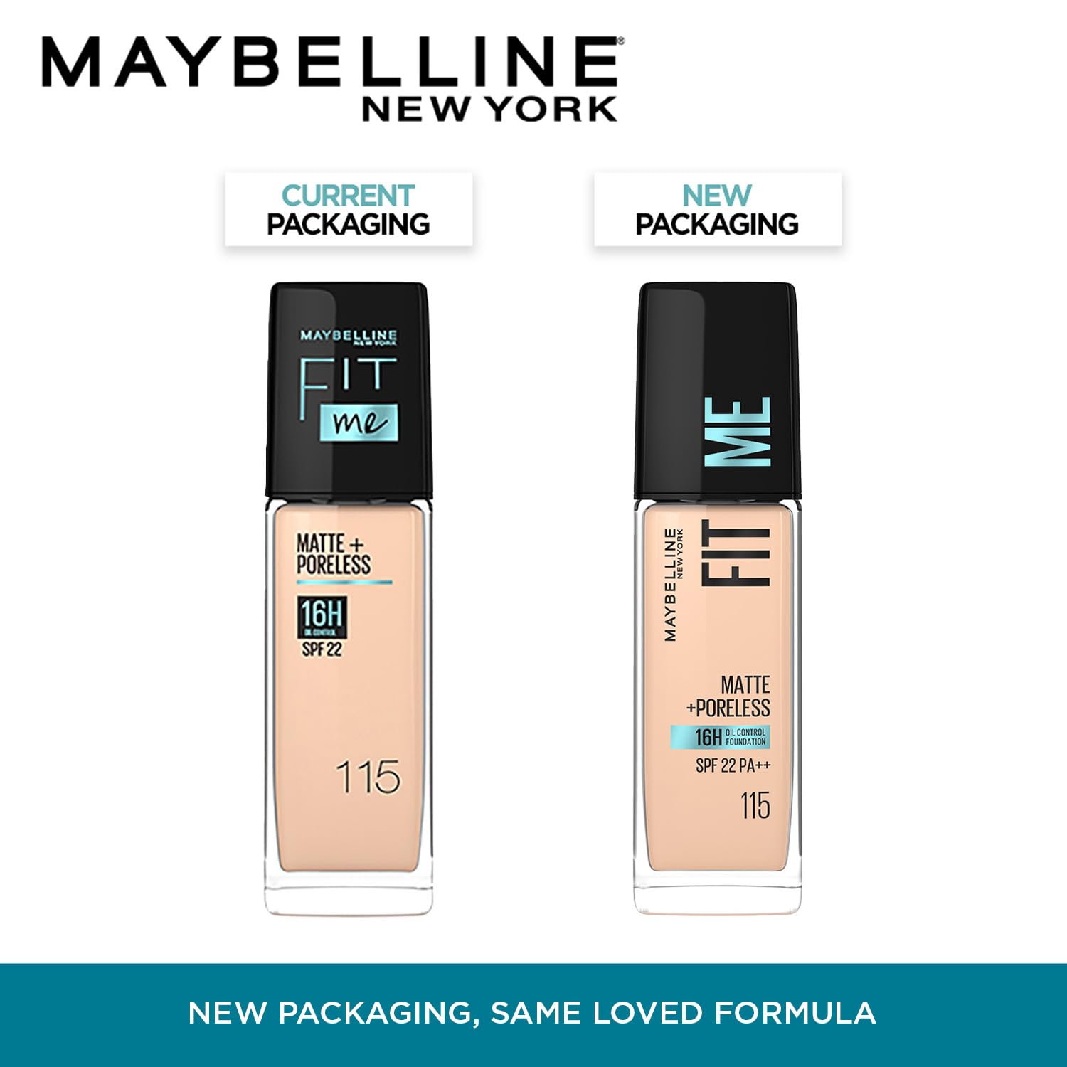 Maybelline New York Liquid Foundation For All Skin Type,Full Matte Finish, With SPF, Absorbs Oil, Fit Me Matte + Poreless, 115 Ivory, 30ml