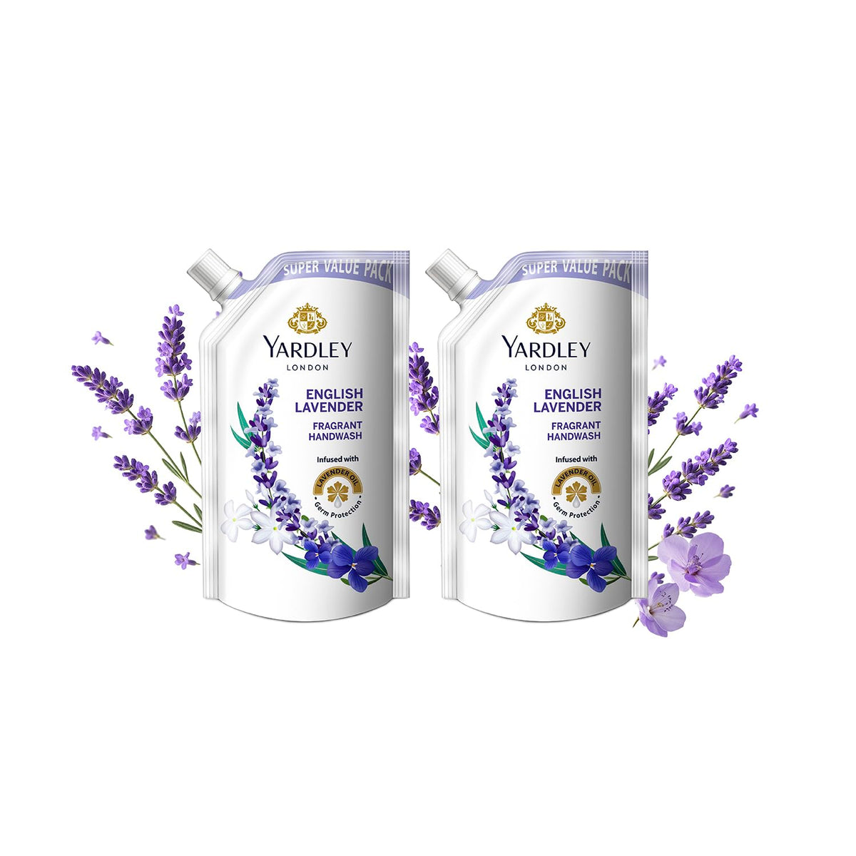 Yardley London English Lavender 600ml Pack of 2 Fragrant Handwash| Infused with Pure Lavender Oil| Germ Protection| For Soft & Fragrant Skin Lavender 600 ml (Pa