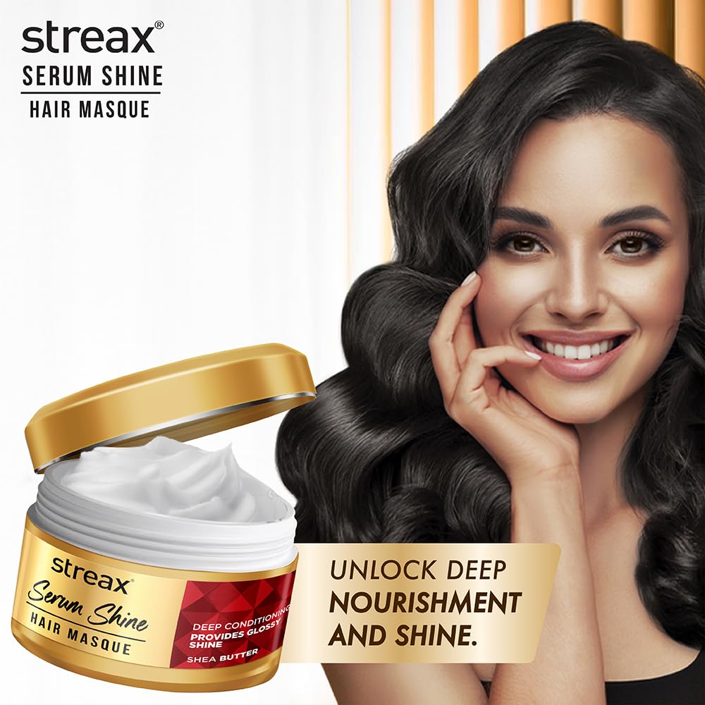 Streax Serum Shine Hair Mask for Frizzy Hair-200gm, Mask for Dry, Damaged Hair, Provides Deep Conditioning & Nourishment, Infused with Shea Butter, For Dry, Fri