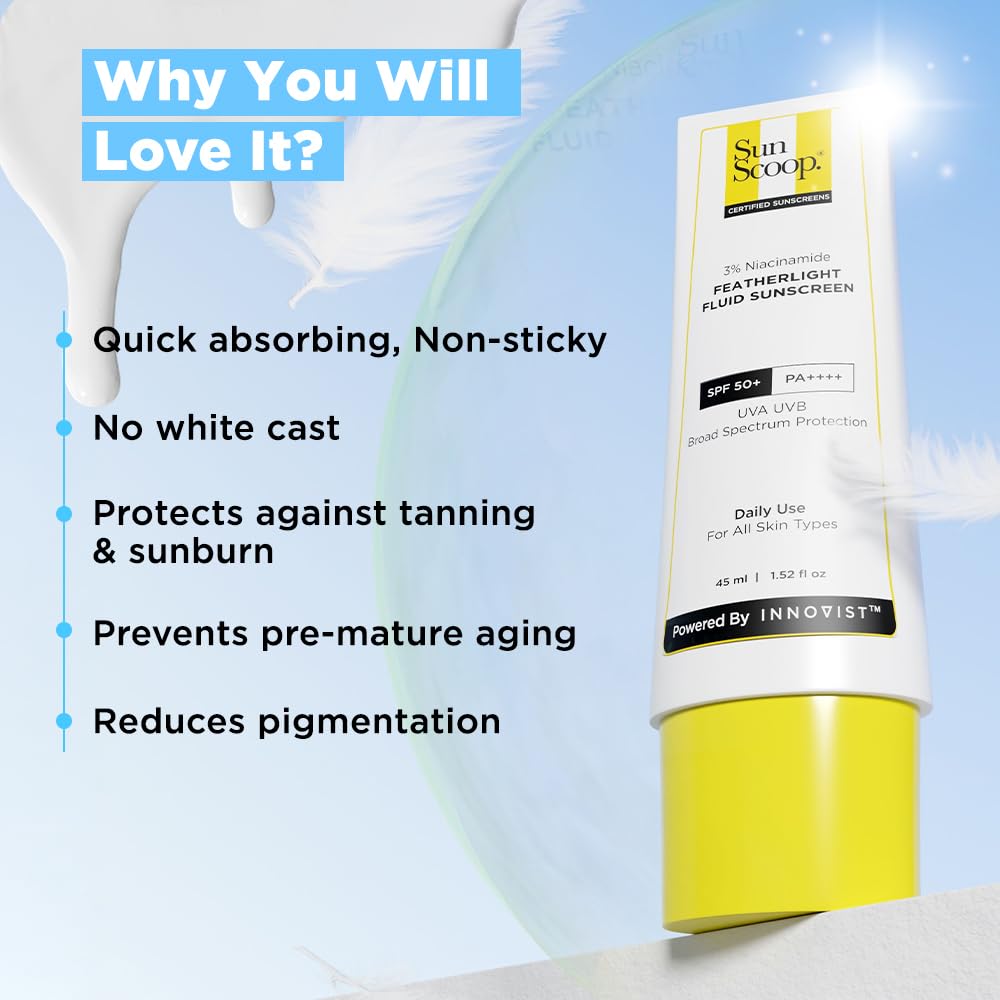 SunScoop 3% Niacinamide Fluid Sunscreen SPF 50+ PA++++ | 45ml 45 ml (Pack of 1)