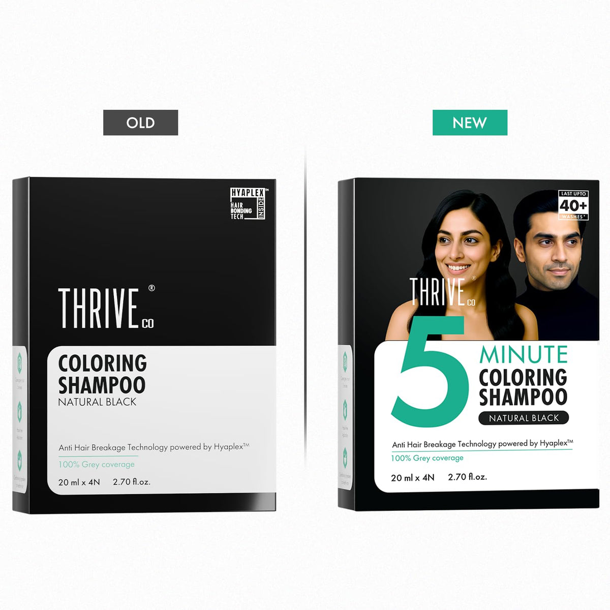 ThriveCo Hair Colour Shampoo, Natural Black | 5-Minute Instant Hair Dye Color Shampoo | 100% Coverage for Grey Hair | Ammonia-Free, Long Lasting | Glossy Finish