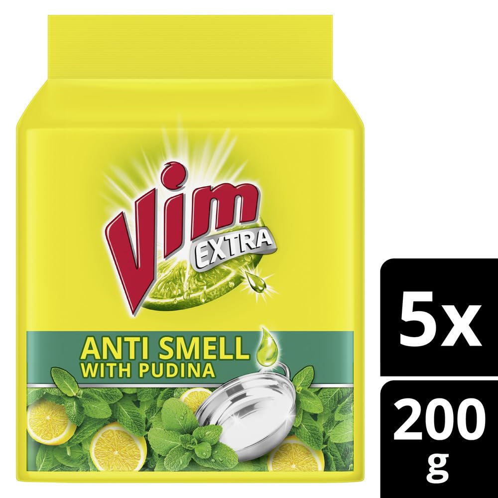 Vim Antismell Dishwash Bar with Pudina|| 190 g (Buy 4 Get 1 Free)