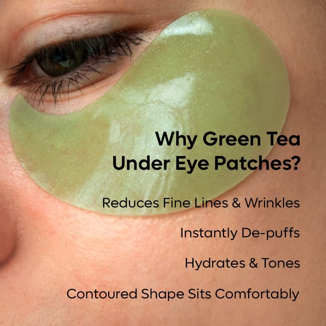 mCaffeine Green Tea Hydrogel Under Eye Patches for Fine Lines Reduction | Cooling Under Eye Patch Mask with 1% Caffeine for Instant Hydration & De-Puffing | 15