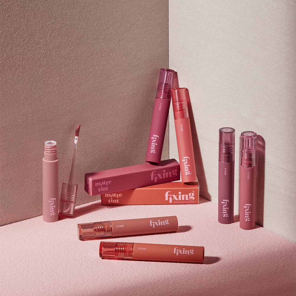 ETUDE Fixing Tint| Long Lasting Liquid Lipstick |Waterproof, Smudgeproof, Lightweight Matte Finish Lip Stain| Full Coverage|Korean Makeup| Shade 06- Soft Walnut-4g