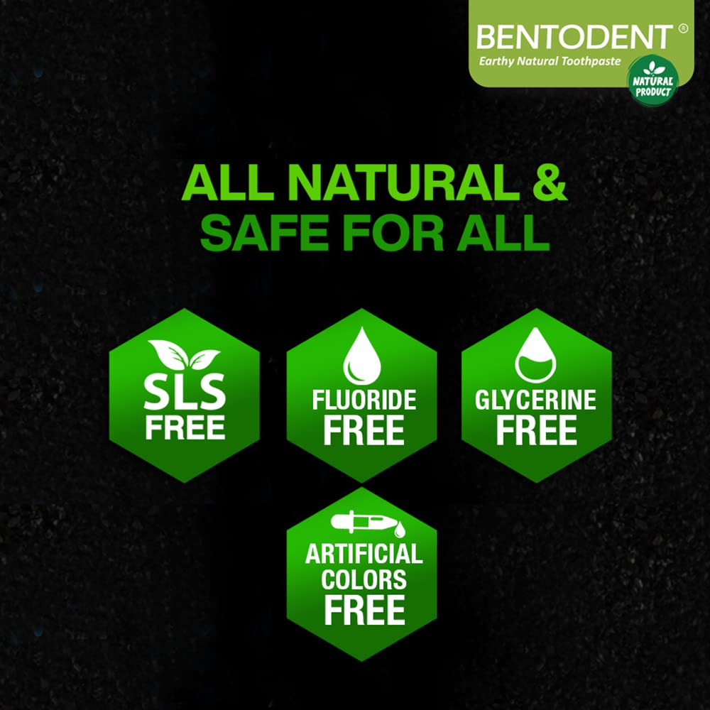 Bentodent Activated Charcoal Whitening Toothpaste With A Soft (Bio Black/or Bio White) Biodegradable Toothbrush, SLS and Fluoride Free, Safe and Certified,Pack