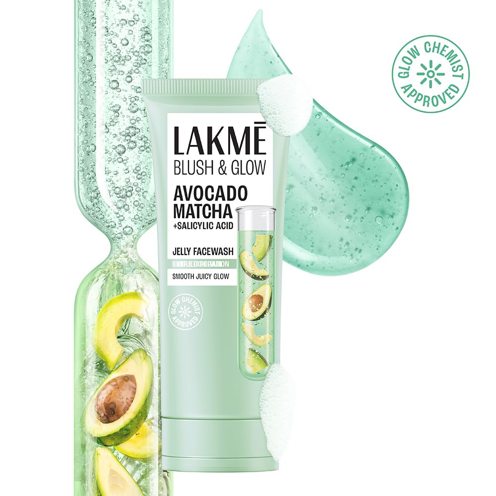 LAKME Blush & Glow, Jelly Face Wash, 150 g, for Hydrated and Comfortable Skin, with Avocado Matcha & Salicylic Acid 150 g (Pack of 1)