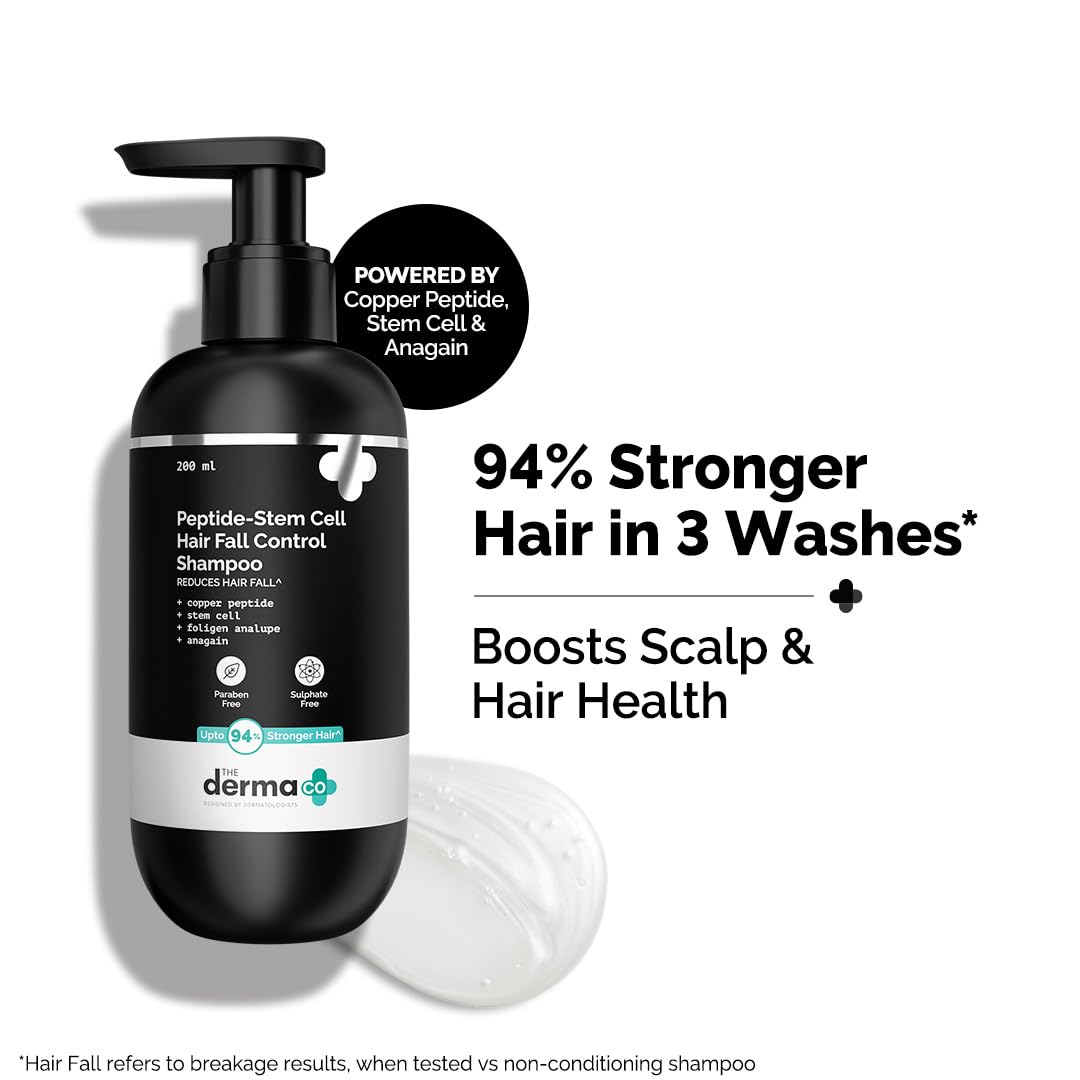 The Derma Co Peptide-Stem Cell Hair Fall Control Shampoo - 200 ml | 94% Stronger Hair* | Anti-Hair Fall Shampoo | Boosts Hair & Scalp Health | For Damaged Hair