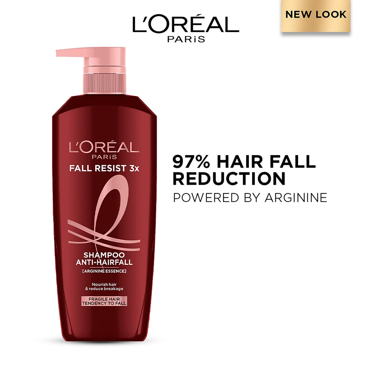 LOreal Paris Fall Resist 3X Anti-Hairfall Shampoo with Arginine Essence For Weak Hair with Tendency to Fall and Hair Thinning, Reduces Hair Breakage and Nourish