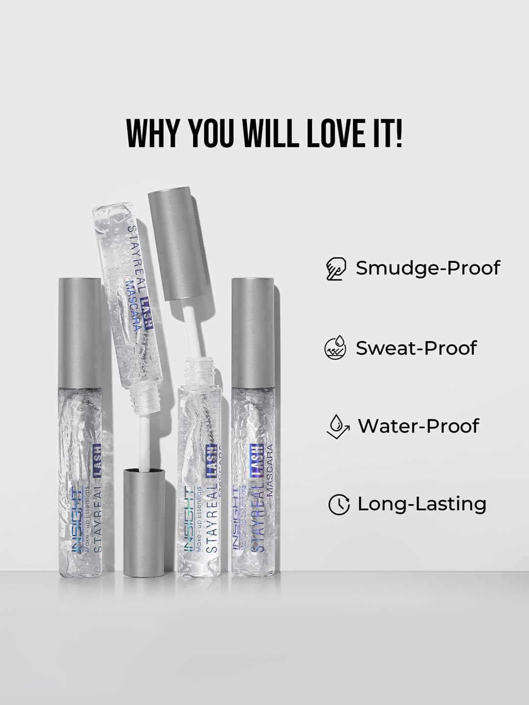 INSIGHT Stay Real Lash Mascara - Transparent | Clear Gel Formula| Natural Look | Sweatproof | For Brows and Eyelashes for Every day Use -10 g 10 ml (Pack of 1)