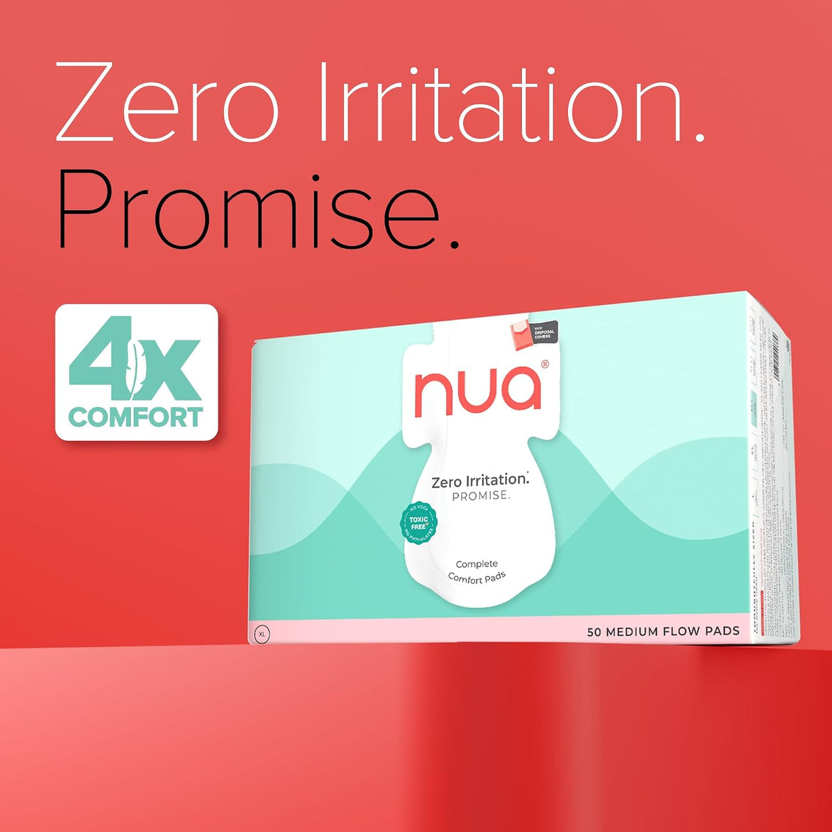 Nua Complete Comfort Sanitary Pads - Designed for Sensitive Skin | Pack of 50 pads for Medium flow, with Disposal covers | Zero Irritation | Comfortable All-Day