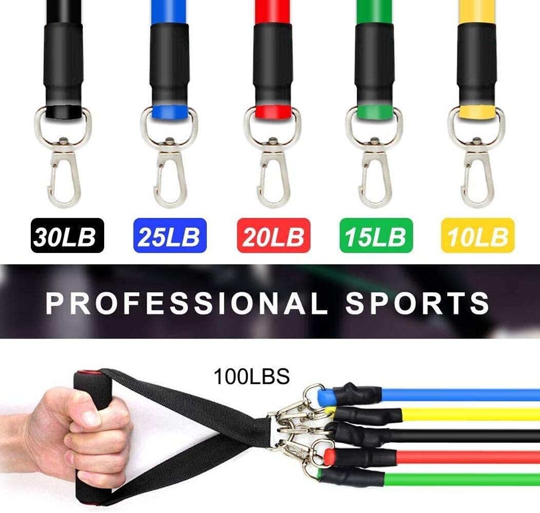 Resistance Band Set of 11, Exercise, Stretching and Workout Toning Tube Kit with Handles, Door Anchor, Ankle Strap| Resistant Band for Workout at Home Gym for M