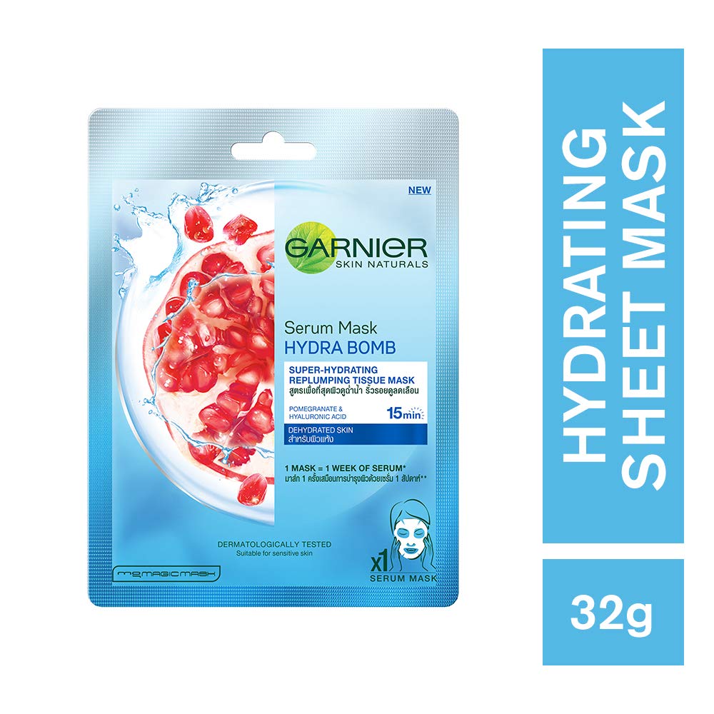 Garnier Skin Naturals, Hydra Bomb, Face Serum Sheet Mask (Blue), 32g and Garnier Skin Naturals, Light Complete Face Serum Sheet Mask (Yellow), 30g