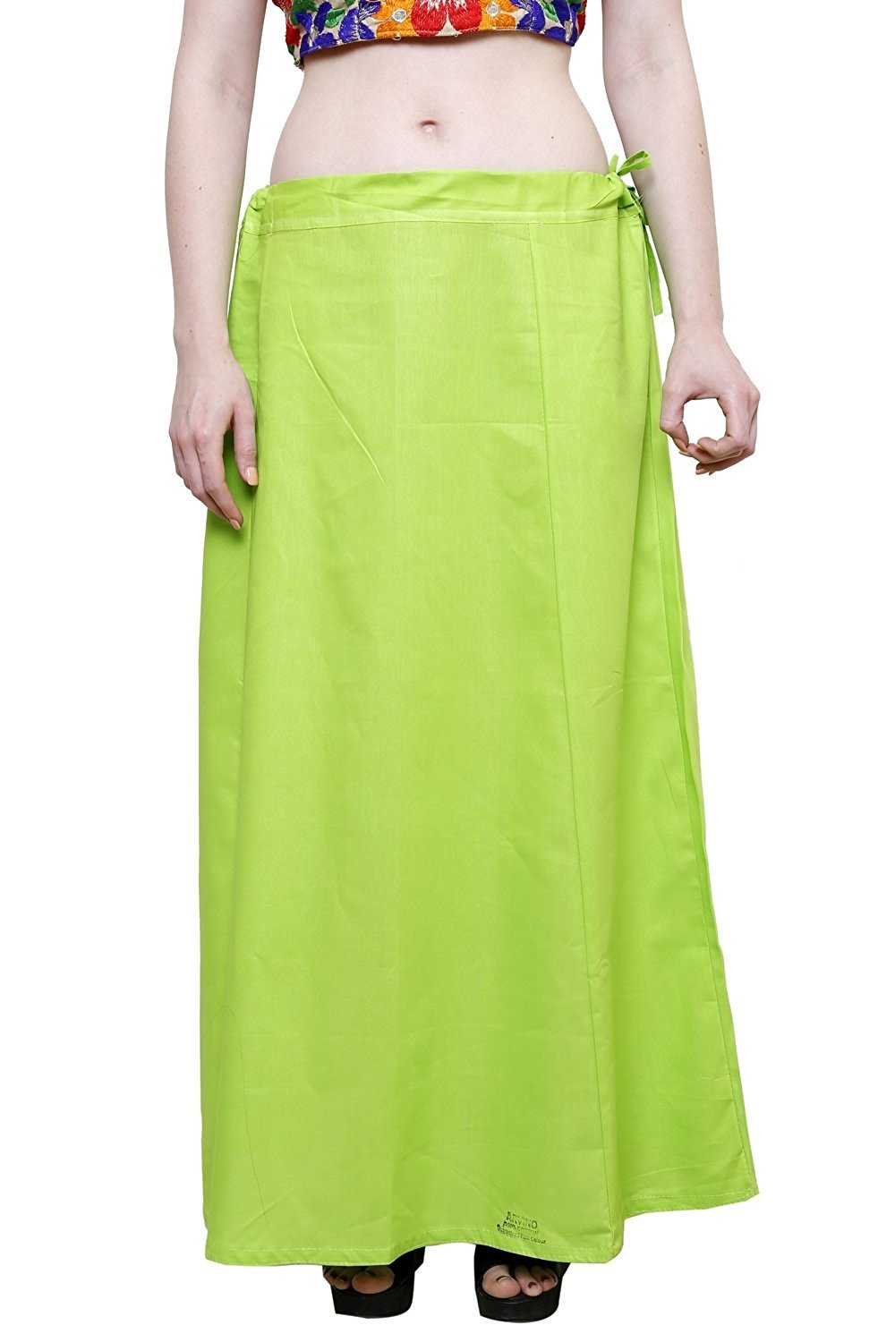 Women's Cotton Readymade Indian Inskirt Saree petticoats Underskirt - Free Size-Lime green One Size Leaf Green