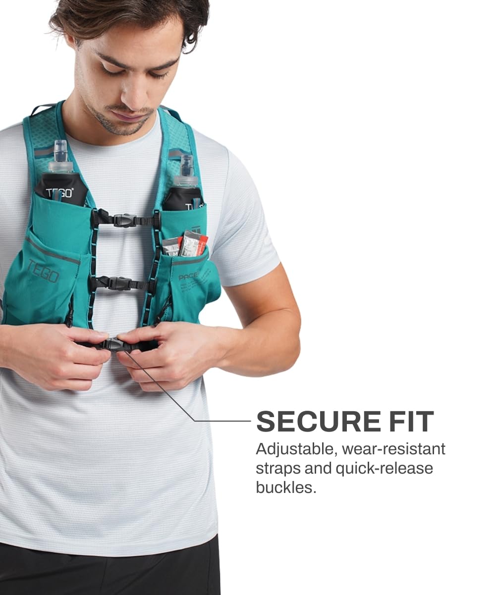 TEGO Pacer Lite Running Hydration Vest | Lightweight Minimalist Running Vest | Compatible with 200 ml / 250 ml / 500 ml Soft Flasks | Reflective | for Running &