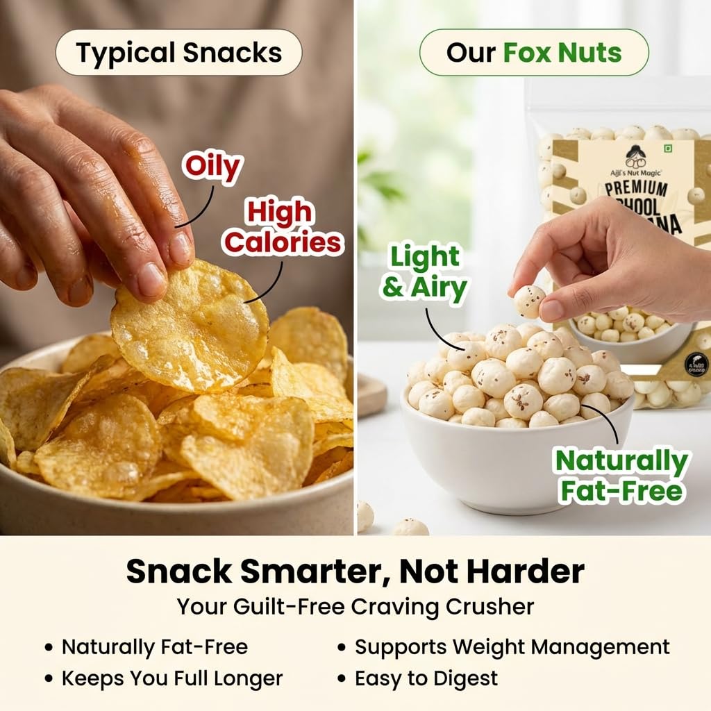 Ajji's Nut Magic Phool Makhana 500 Grams Pack | Big Size Raw Fox Nuts 500 g (Pack of 1)