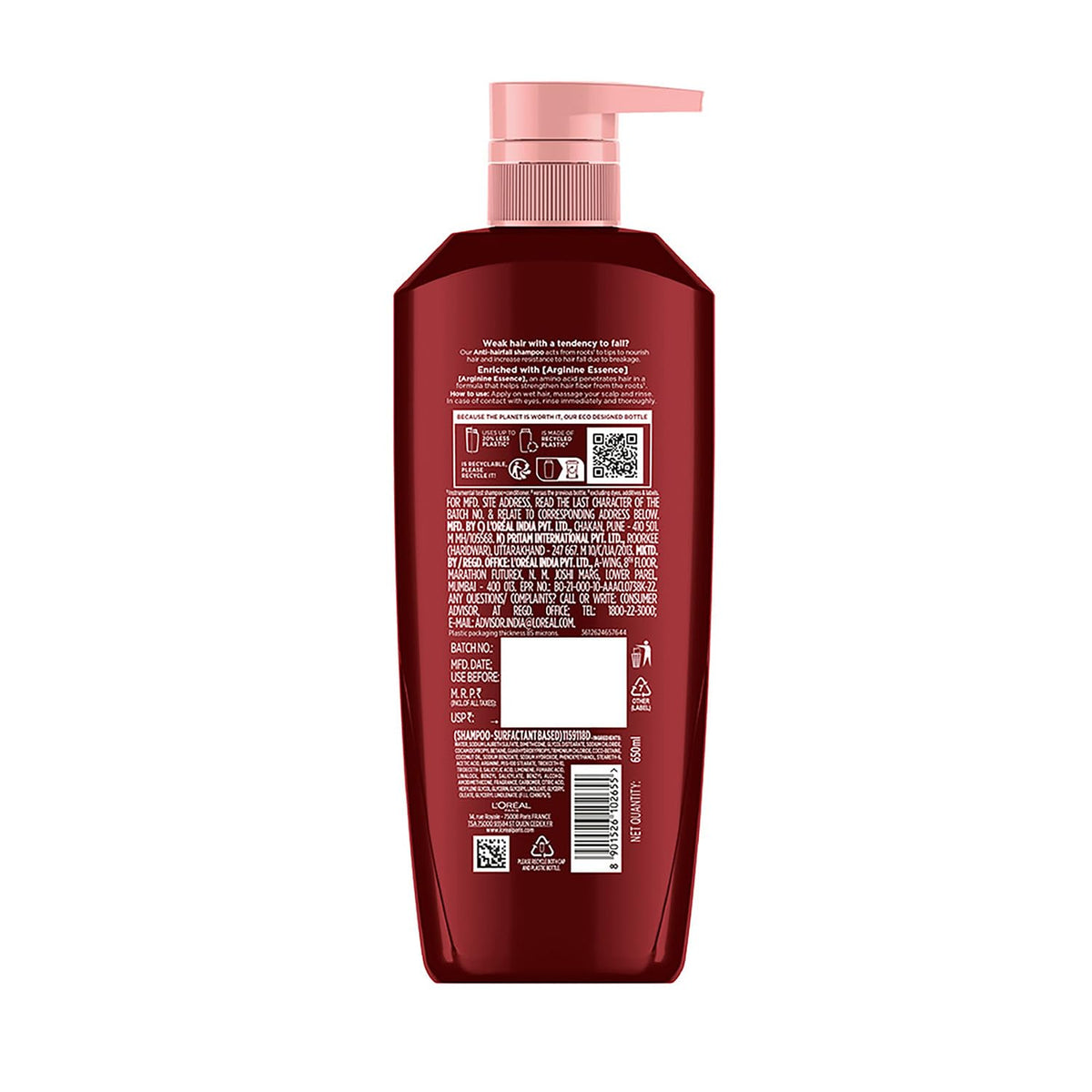 LOreal Paris Fall Resist 3X Anti-Hairfall Shampoo with Arginine Essence For Weak Hair with Tendency to Fall and Hair Thinning, Reduces Hair Breakage and Nourish