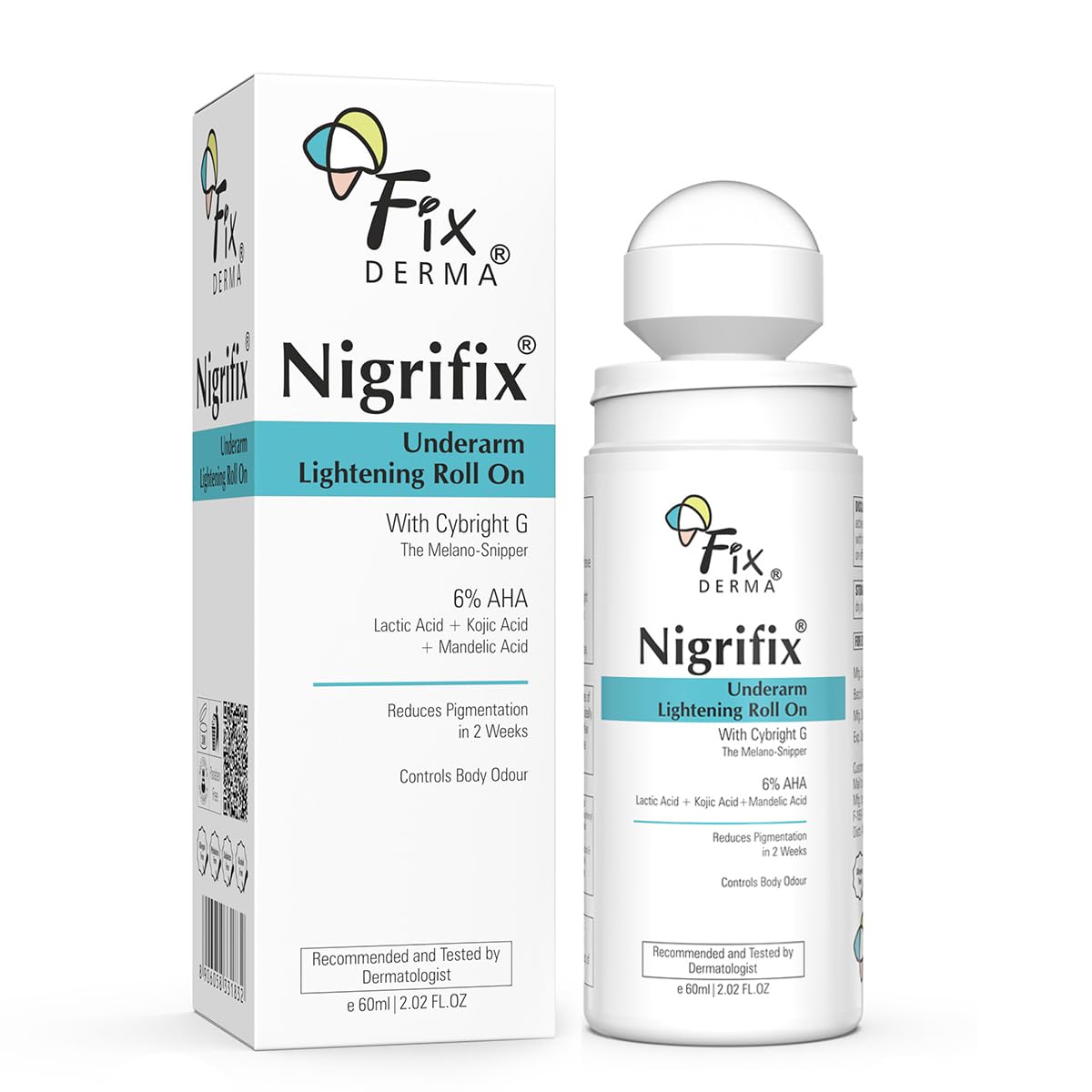 Fixderma Nigrifix Underarm Roll on with 6% AHA, Lactic Acid & 1% Mandelic Acid & Kojic Acid | Brightens Skin & Exfoliates Underarm | For All Skin Type, Men & Wo