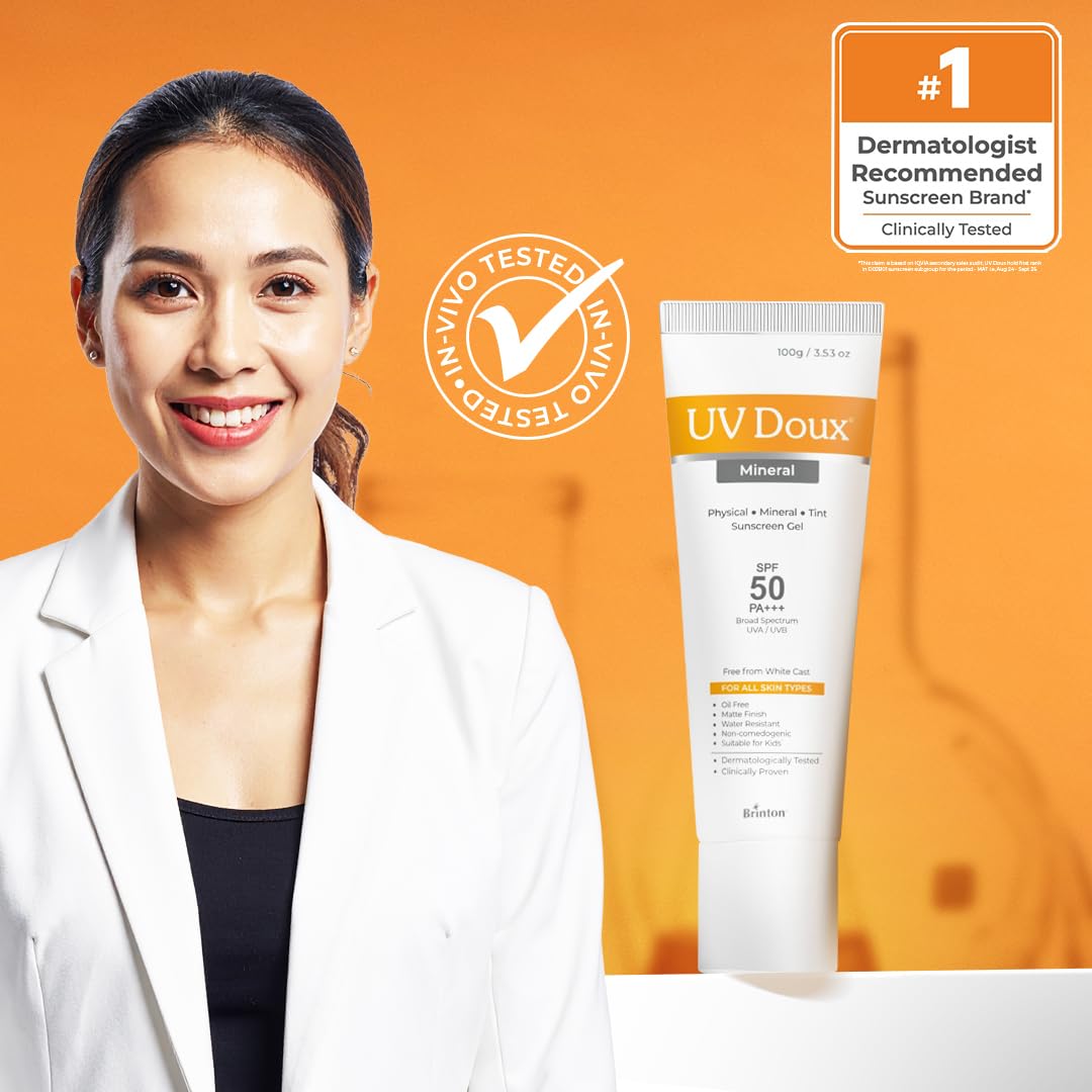 UV Doux Tinted Mineral Sunscreen SPF 50 PA+++ | 100% Mineral Broad Spectrum | Zinc & Iron Oxide | No White Cast | India’s No.1 Dermatologist Recommended Brand |