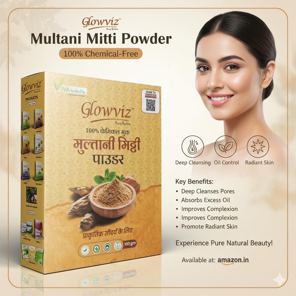 Glowviz Multani Mitti Powder Natural Clay Face Mask, (100 g x 3pcs)