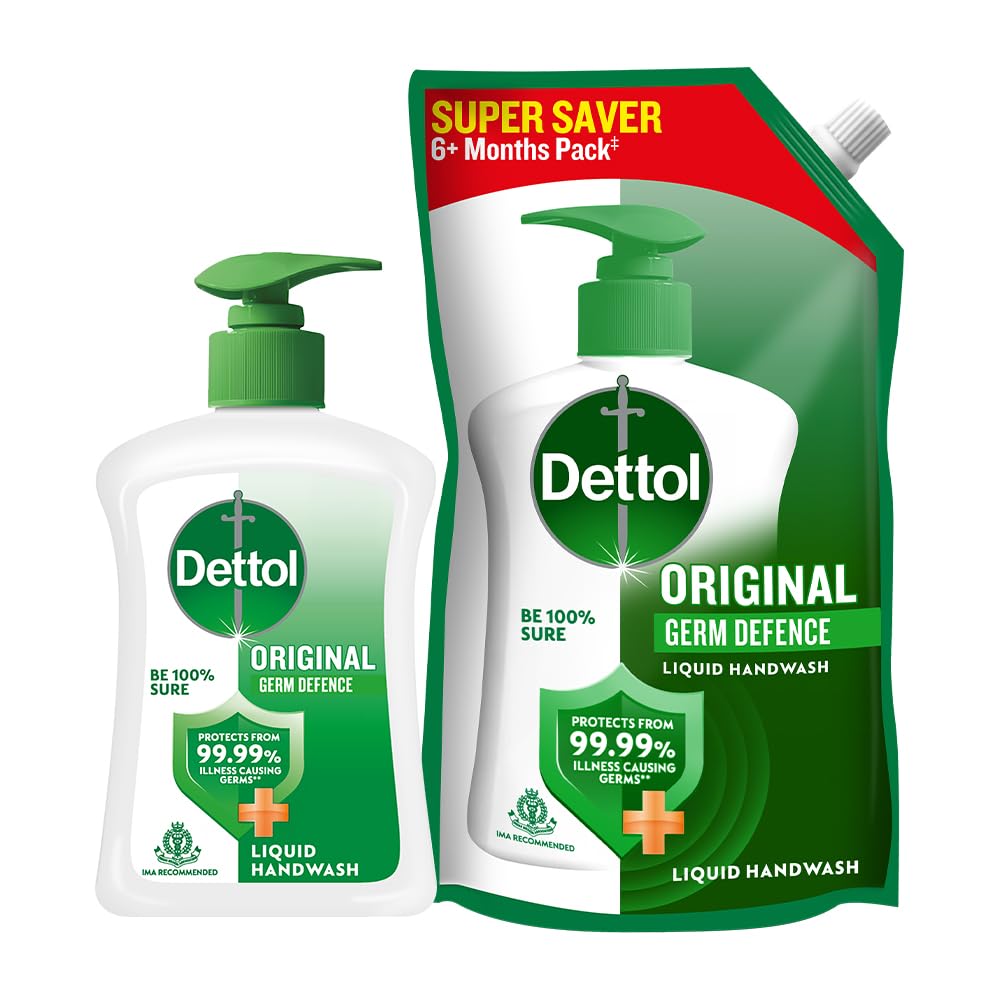 Dettol Liquid Handwash Refill - Original Hand Wash- 675ml and Dettol Liquid Handwash Pump 200ml | Germ Defence Formula | 10x Better Germ Protection