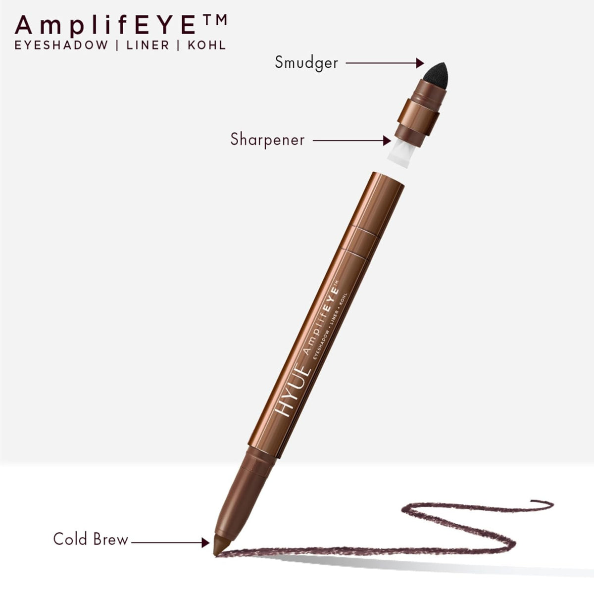 HYUE AmplifEYE™ 3-in-1 EYE Crayon | Eyeshadow - Liner - Kohl | Cold Brew | Creamy Multi-Use Stick with in-built Sharpener and Smudger | High-Pigment Formula wit