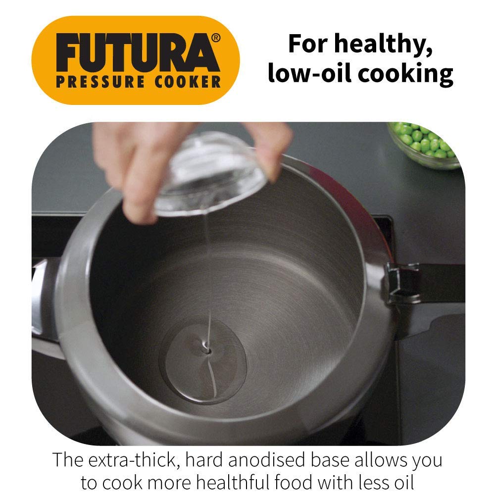 Hawkins Futura 2 Litre Pressure Cooker, Hard Anodised Pressure Cooker, Small Cooker, Black (FP20) 2 Litres