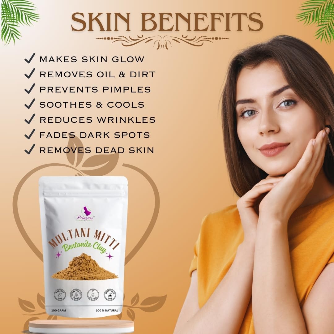 Multani Mitti Powder for Glowing Skin – 100% Pure Fuller's Earth Face Pack with Rose Fragrance, Natural Skin Care for Acne, Oily & Sensitive Skin, Detoxifying &