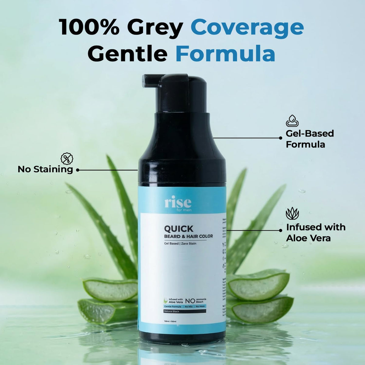 Rise for Men Quick Beard Color & Hair Color Gel | Aloe Vera Infused Ammonia Free Formula | No Mixing No Mess Application | Natural Black | 200ml Bottle