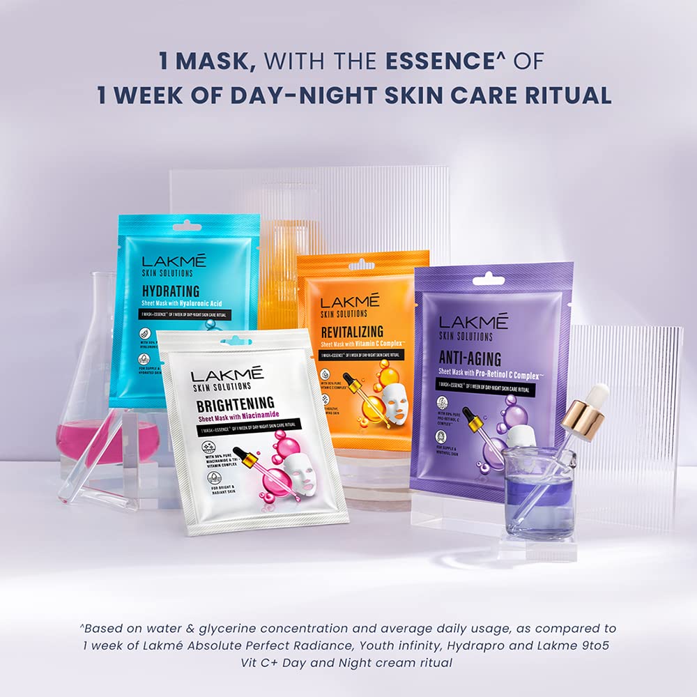 Lakme Solutions Sheet Mask Anti-Aging with Pro Retinol C Complex~ 25ml (1 Count)