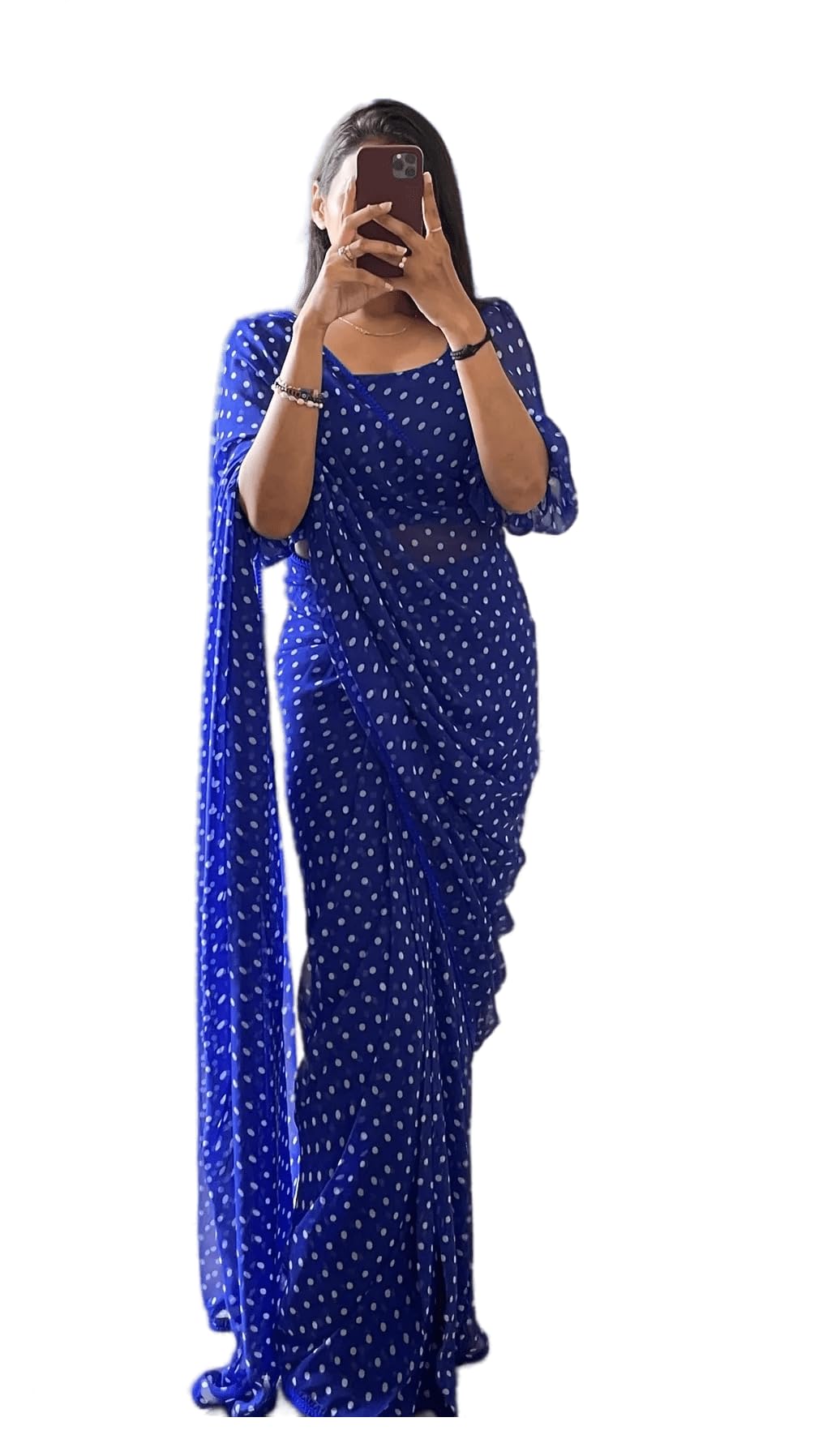 Sidhidata Women's Georgette Printed Ready To Wear one Minute Saree With Unstitched Blouse Piece Blue