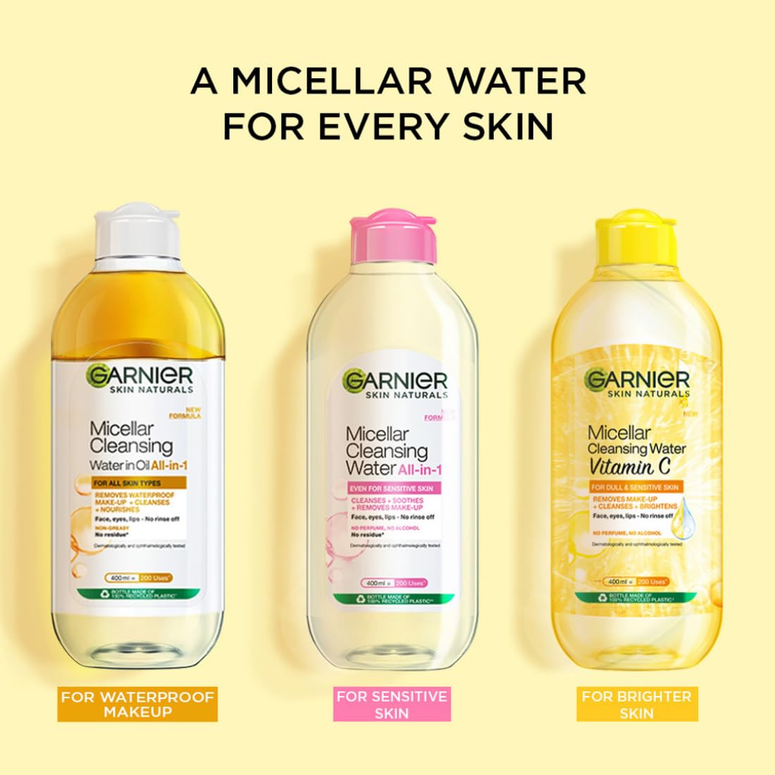Garnier Oil-infused Micellar Cleansing Water | Make-Up Remover & Cleanser for waterproof & smudge-proof makeup | Suitable for all skin types | Just Pour, Press & Swipe | 400ml