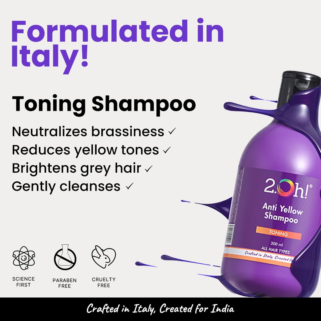 2.Oh! Italian Anti Yellow Shampoo | Purple Shampoo for Grey, Coloured, Blonde, Highlighted Hair | Blue Shampoo for Grey Hair | Neutralising Toner | With Argan O