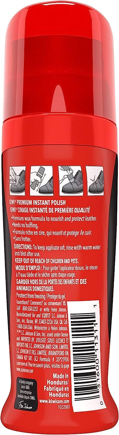 Kiwi Instant Shine & Protect Liquid Shoe Polish, Black, 1 Bottle with Sponge Applicator, 2.5 oz, Pack of 1