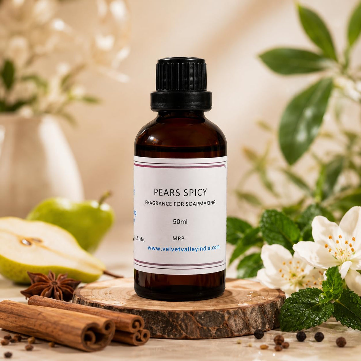 Velvet Valley Pears Spicy Essence Essential Oil for Soap Making and Candle Making, Aroma Oil for Wax Melts, DIY Crafts and Home Fragrance, 50 ml Pears Spicy 50