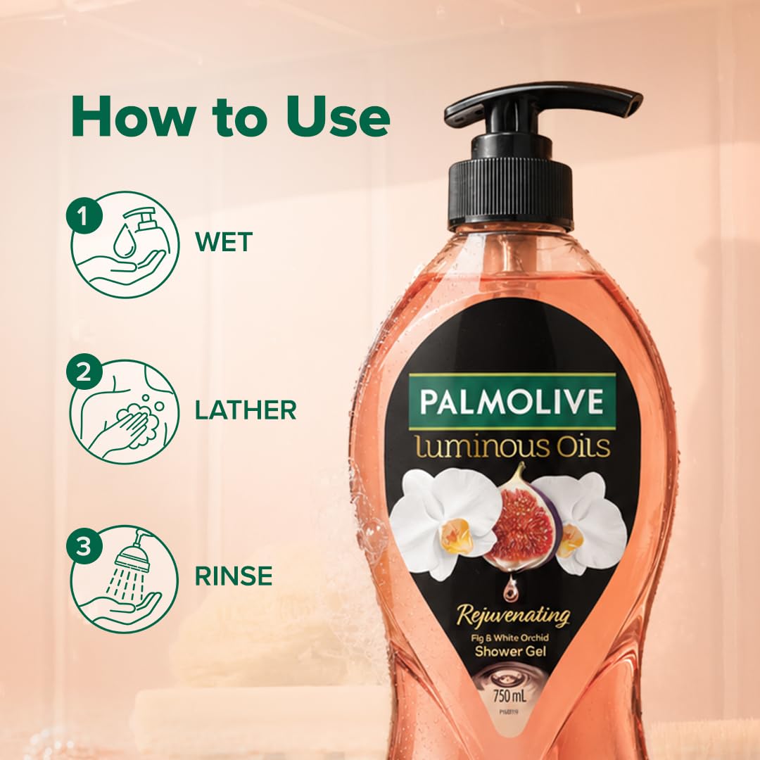 Palmolive Luminous Oil Invigorating Body Wash, 750ml Pump Bottle, 100% Natural Macadamia Oil & Peony Extracts For Everyday Freshness & Radiant Skin, PH Balanced