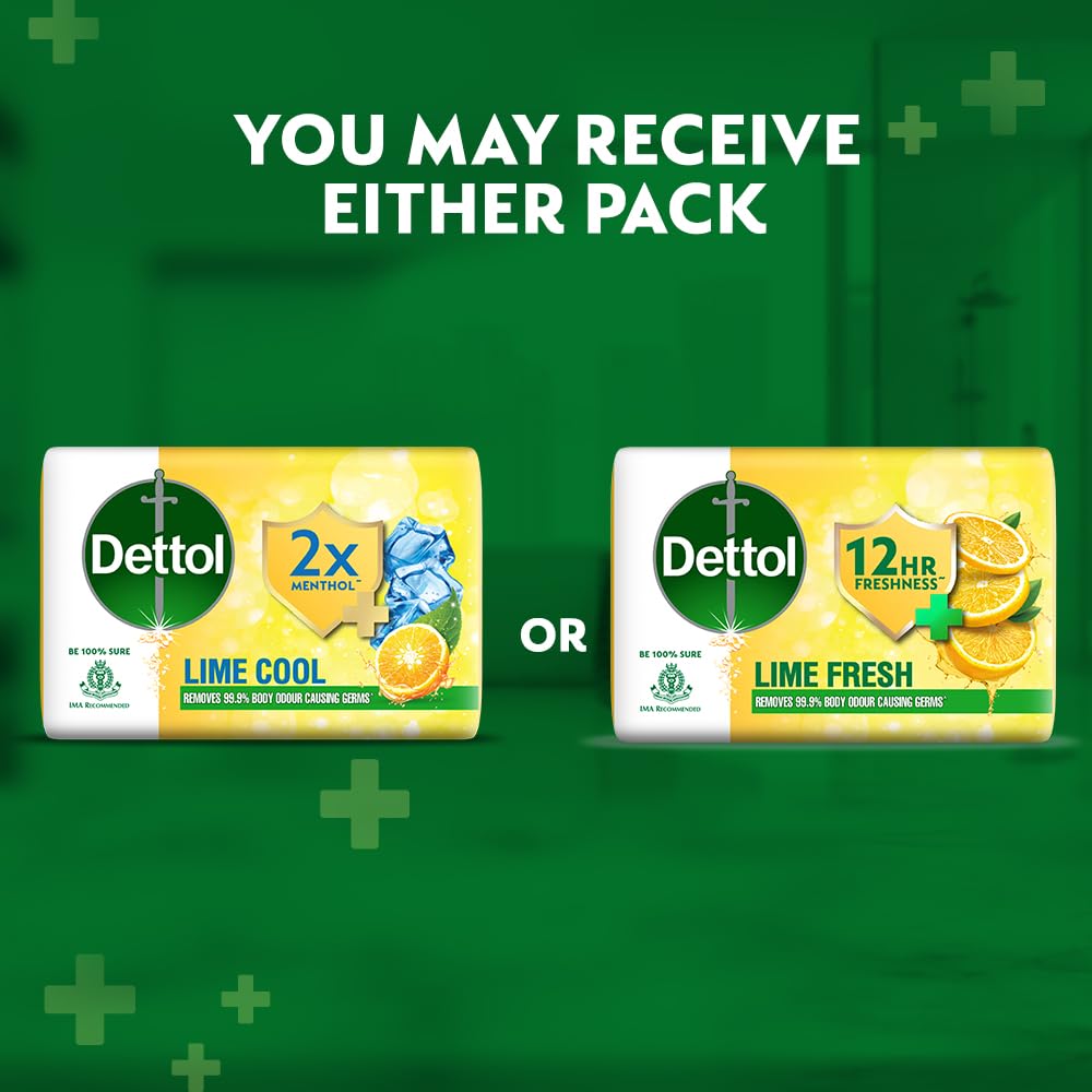 Dettol Lime Fresh (Lime Cool) Bathing Soap Bar with 12hr Freshness (750gm) |Long Lasting Freshness, 150gm Pack of 5 (3308672) 150 g (Pack of 5)