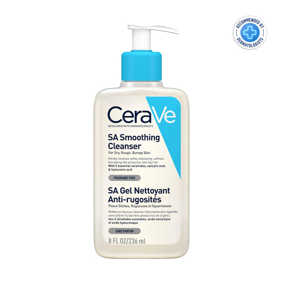 CeraVe SA Smoothing Cleanser- Salicylic Acid Face Wash (236ml) and Moisturizing Cream (50ml) Combo | Exfoliation and hydration for Dry & Rough Skin