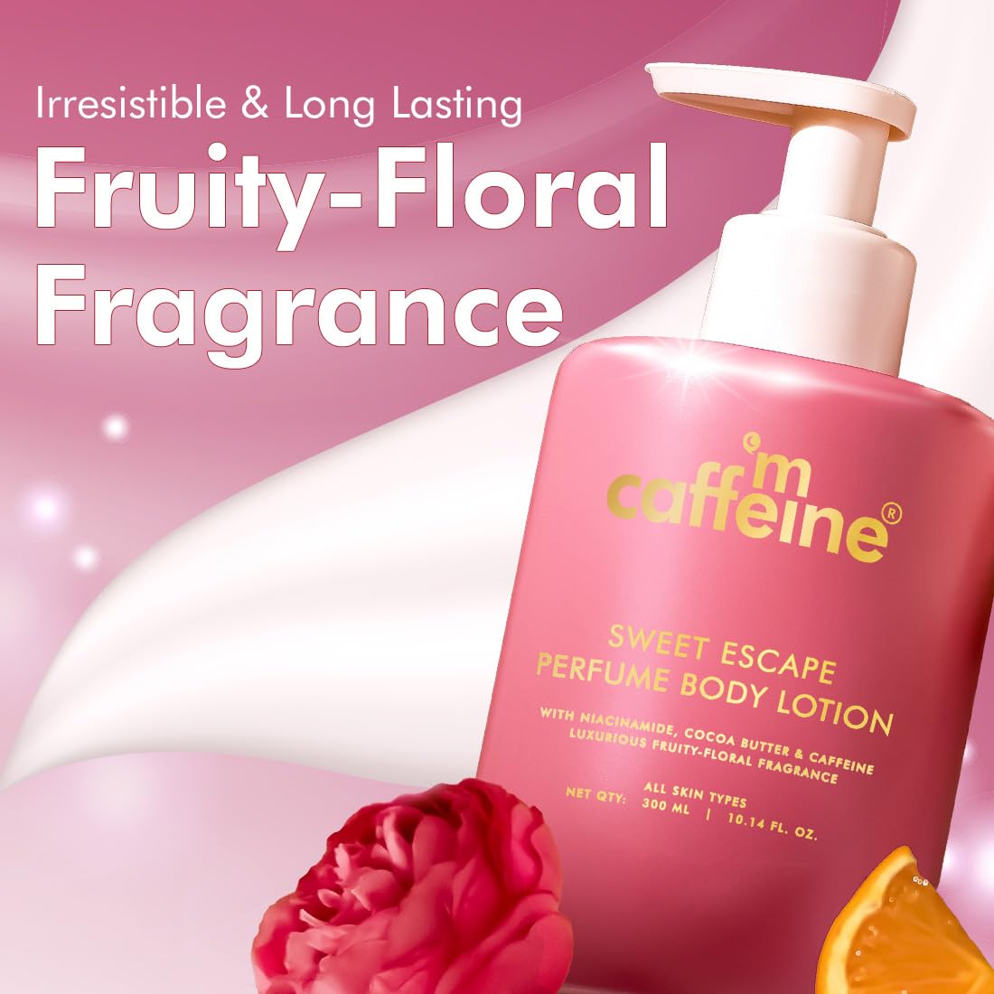 mCaffeine Sweet Escape Perfume Body Lotion 300ml| Niacinamide, Cocoa & Shea Butter | Deep Moisturization for Women & Men | Lightweight, Non-Sticky & Daily Use |