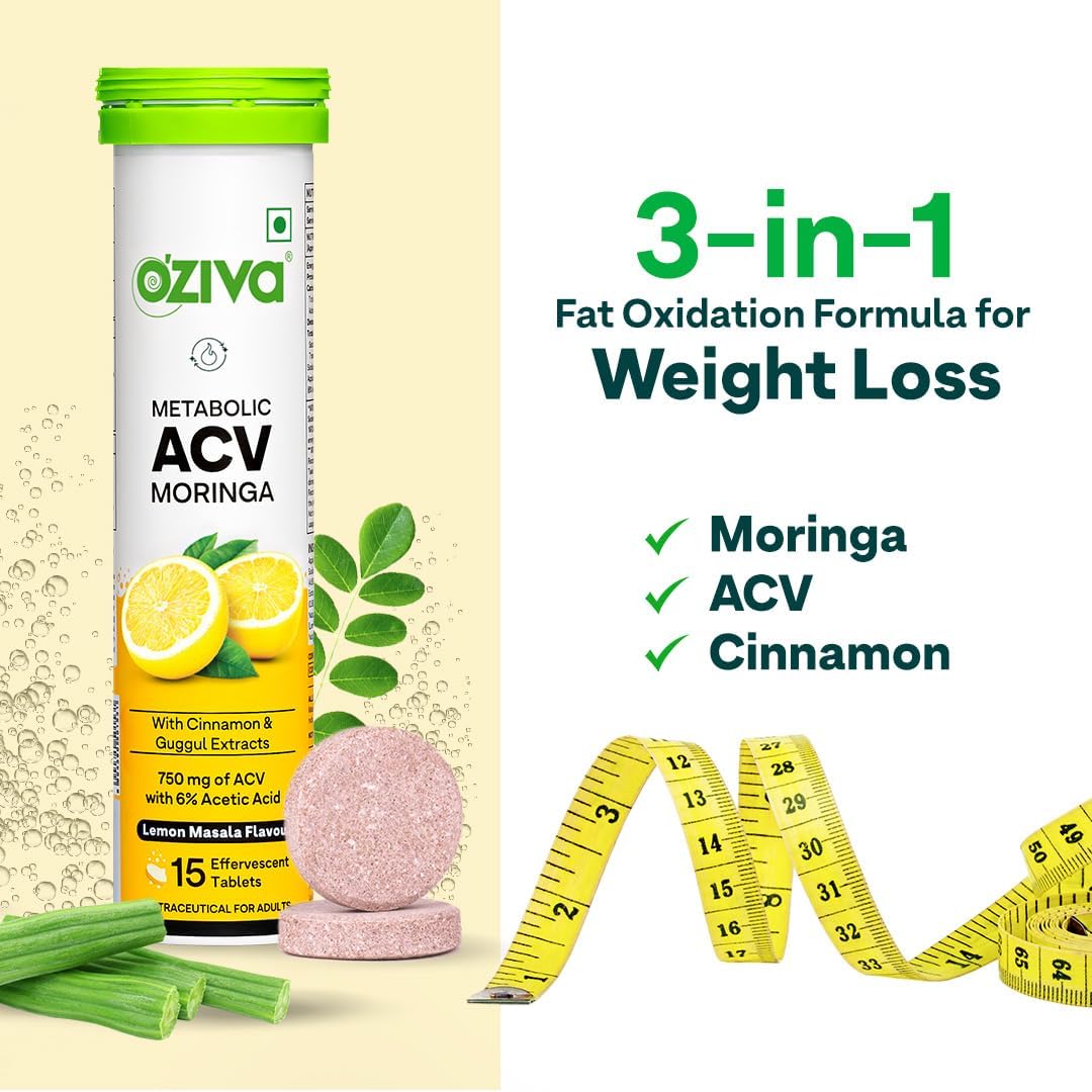 OZiva ACV Moringa Apple Cider Vinegar Tablets, Lemon Masala, Pack of 2 15 count (Pack of 2)