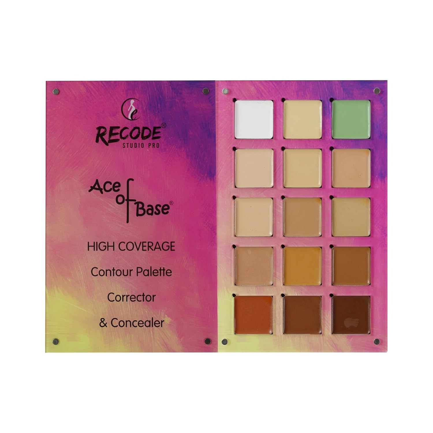 Recode Beauty Concealer, Colour Corrector & Contour Palette Powder Full Coverage For All Skin Type, Erases Dark Circles, Matte Uneven Skin Tone, Redness, Blemishes, Even Scars, 15 Shades