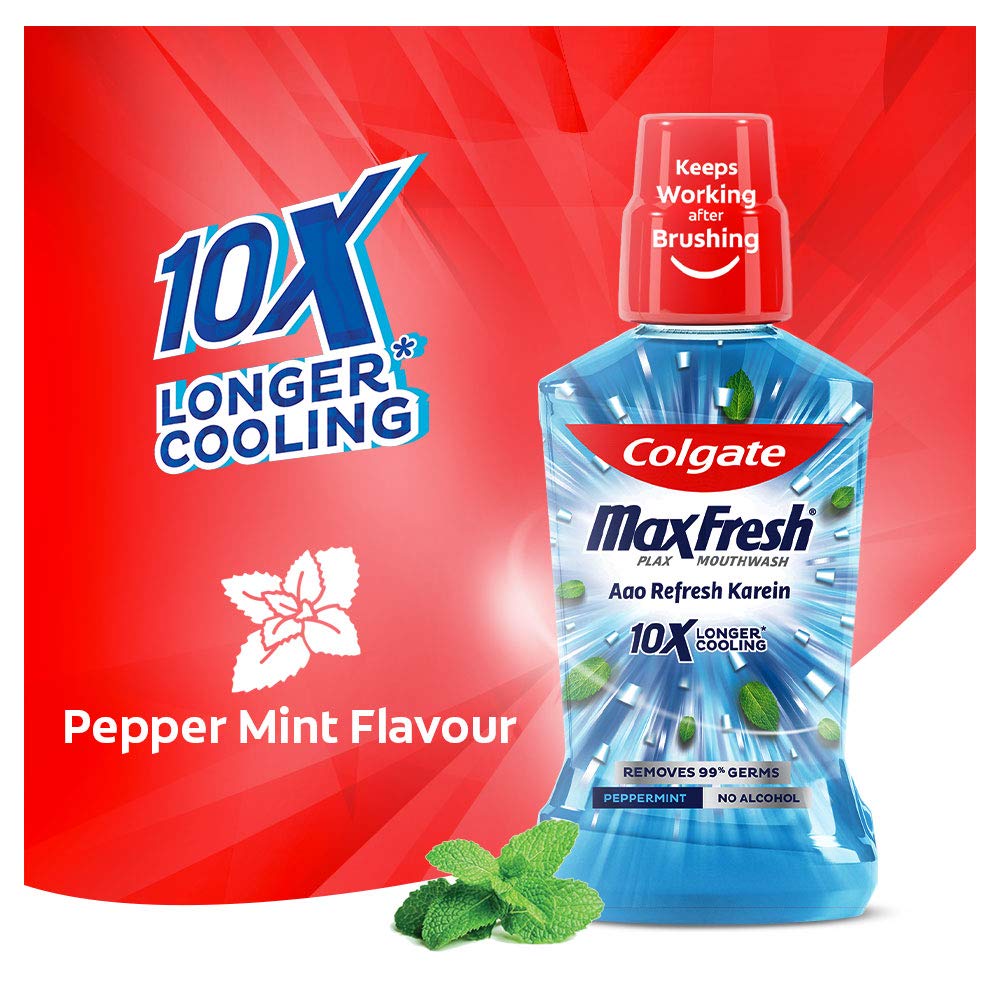 Colgate Plax Peppermint Fresh Mouthwash, 0% Alcohol – 250 ml with Colgate Plax Peppermint Fresh Mouthwash, 0% Alcohol – 500 ml 250ml + 500ml Pepper Mint