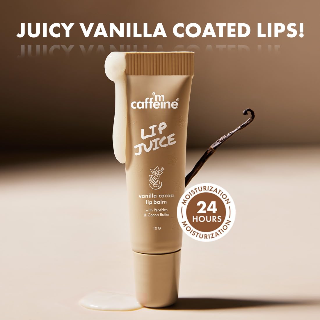 mCaffeine Lip Juice Vanilla Cocoa Lip Balm | 24 hrs Moisturization | Sweet Vanilla Flavor | With Peptides, Cocoa Butter & Vitamin E | Heals Dry & Chapped Lips |