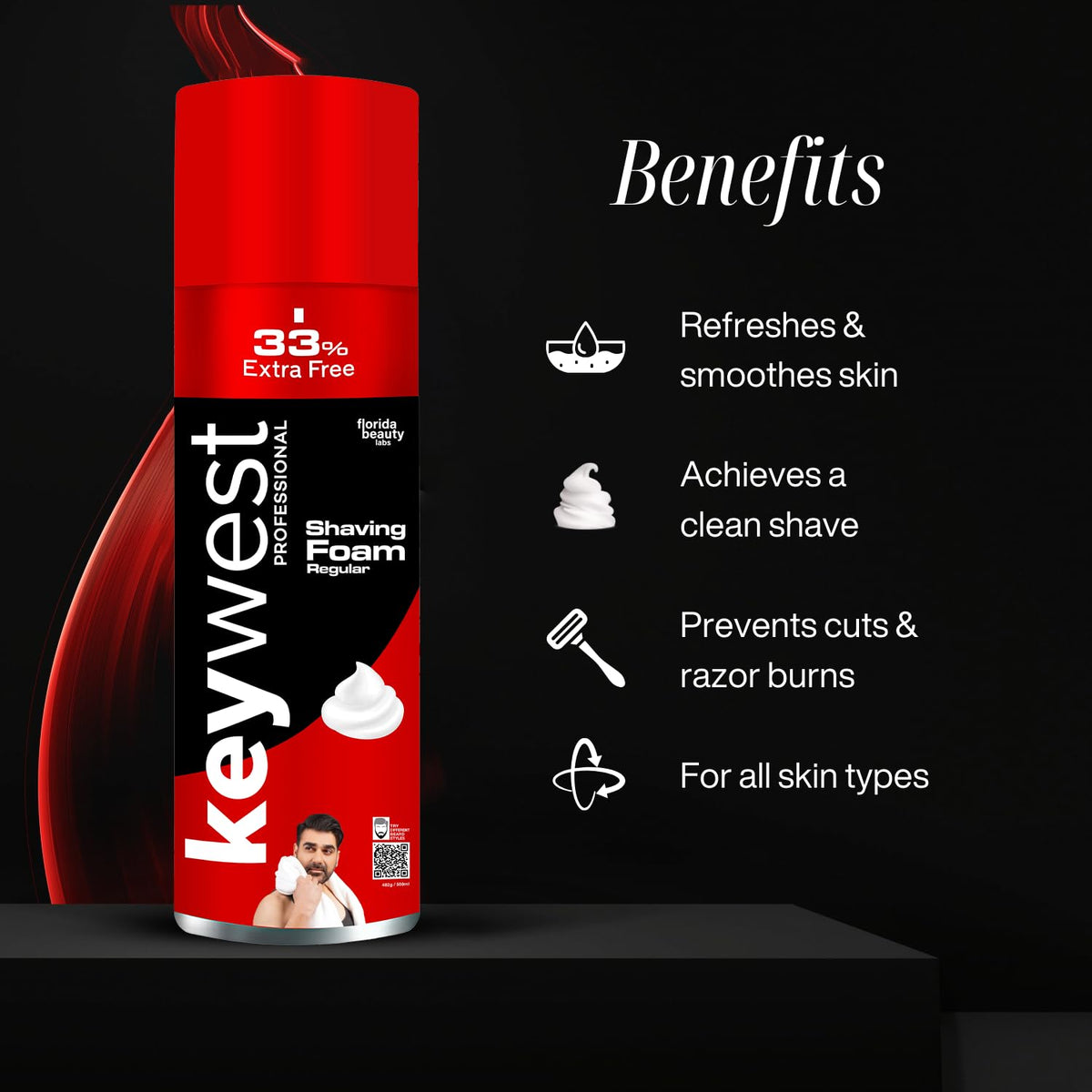 Keywest Regular Pre Shaving Foam for Men 482gm (33% Extra Free) | Shave Foam for Men All Skin Types | More Than 120 Shaves | Enriched with Tea Tree Oil, Vitamin
