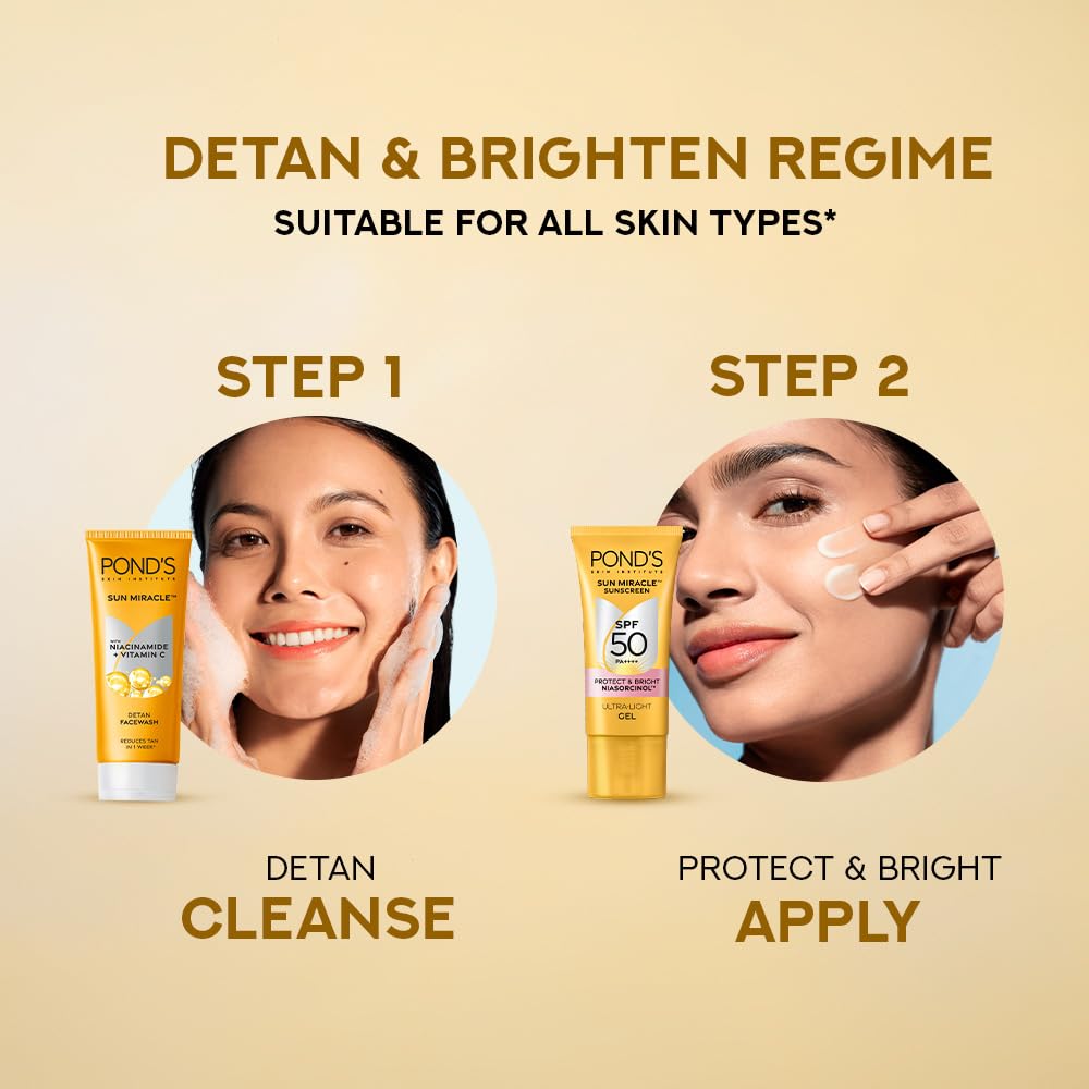 POND’S Sun Miracle SPF 50 PA+++ Crème Gel Sunscreen-Protect & Bright, With 3% Niacinamide, Fade Dark Spots in 4 Weeks, Lightweight, No White Cast 100g