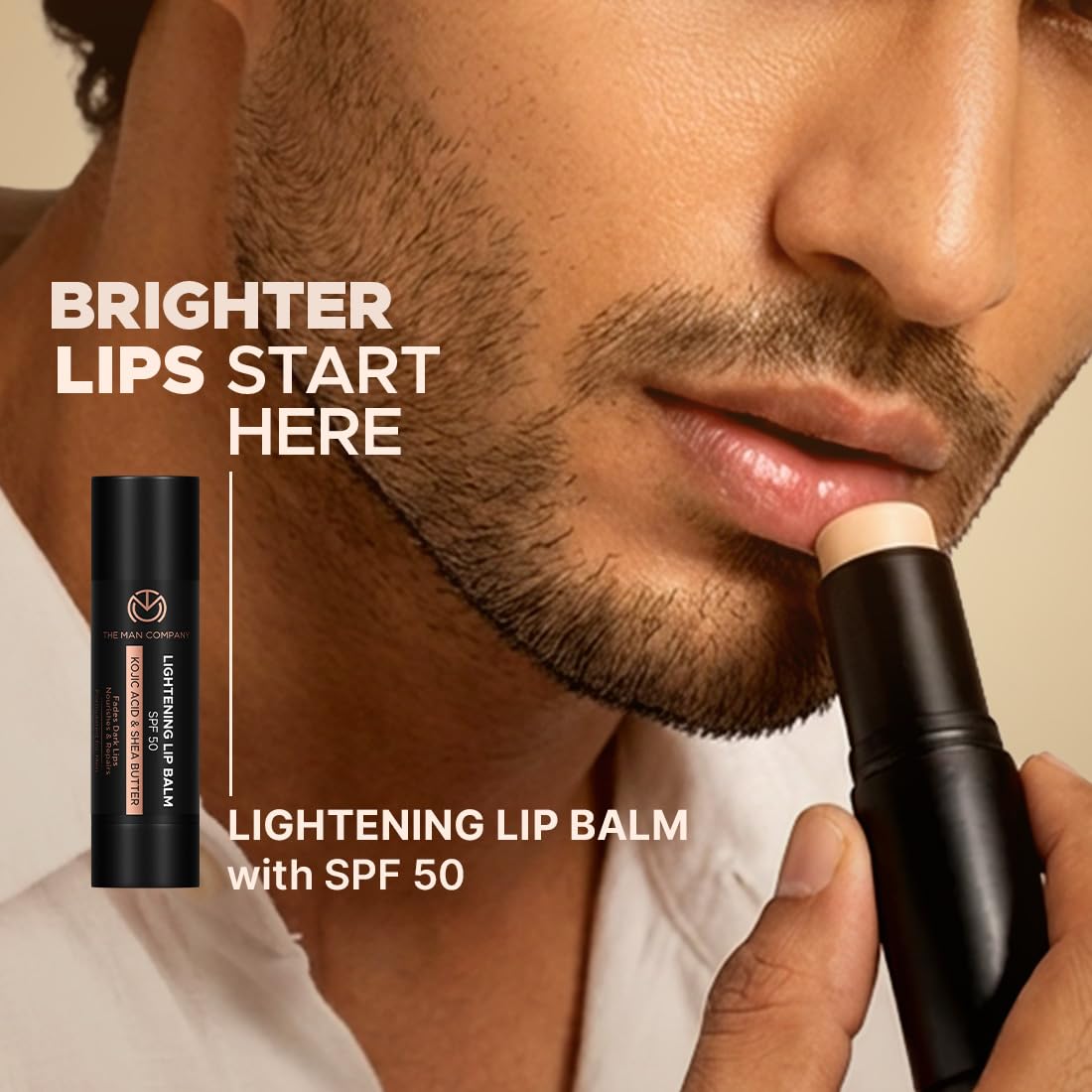The Man Company Lightening Lip Balm| For Man | Brightens Lips | Non Tinted | Sun Protection with SPF50 | Hydrates | Fades Lip Pigmentation | Kojic Acid & Shea B