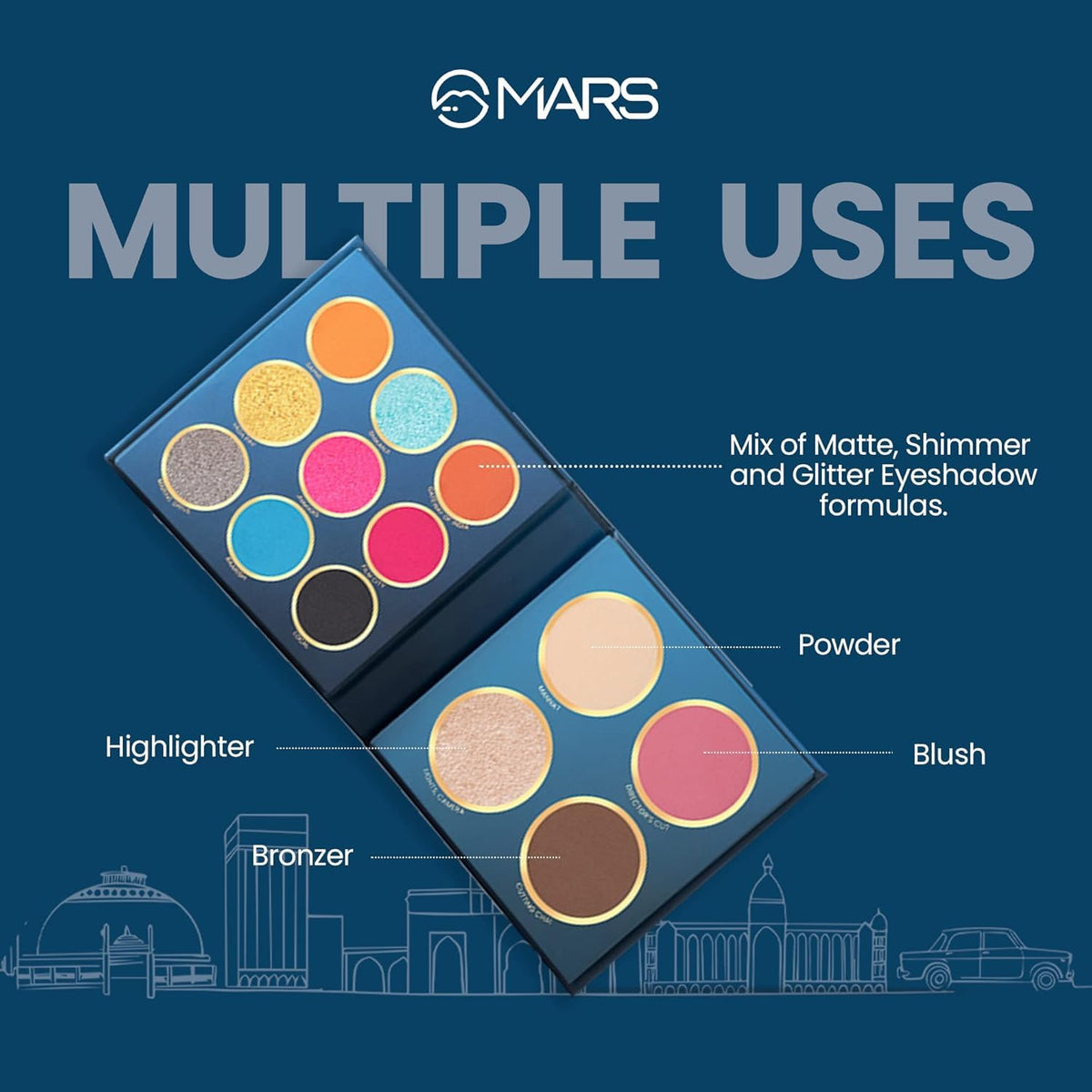 MARS The City Paradise Makeup Kit, 9 Eyeshadow Palette with Highlighter, Blusher, Bronzer, Compact Powder, Highly Pigmented, 16.0 gm (07-Jaipur)