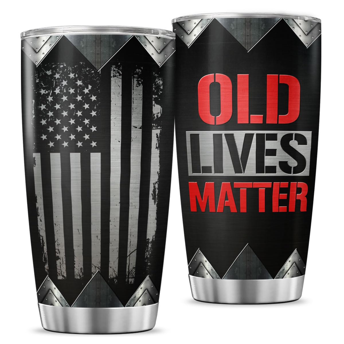 Old Lives Matter Patriotic Tumbler, Funny American Travel Cup 20oz, Stainless Steel Insulated Mug for Dad Grandpa Retirement Gift, Hot Cold Drinkware for Men Re
